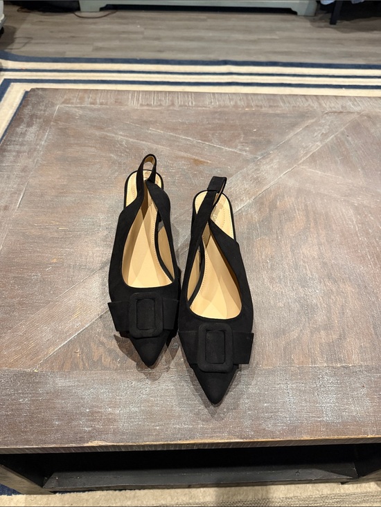 Cato Shoes - Cato Black Pointed Slingback Flats with Decorative Buckle